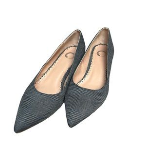 Journee Size 7.5 Gray/blue/black Plaid kitten heel pumps
